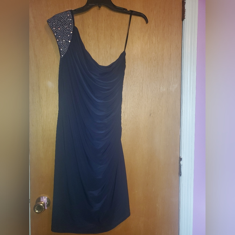 One Shoulder, Navy Blue Dress